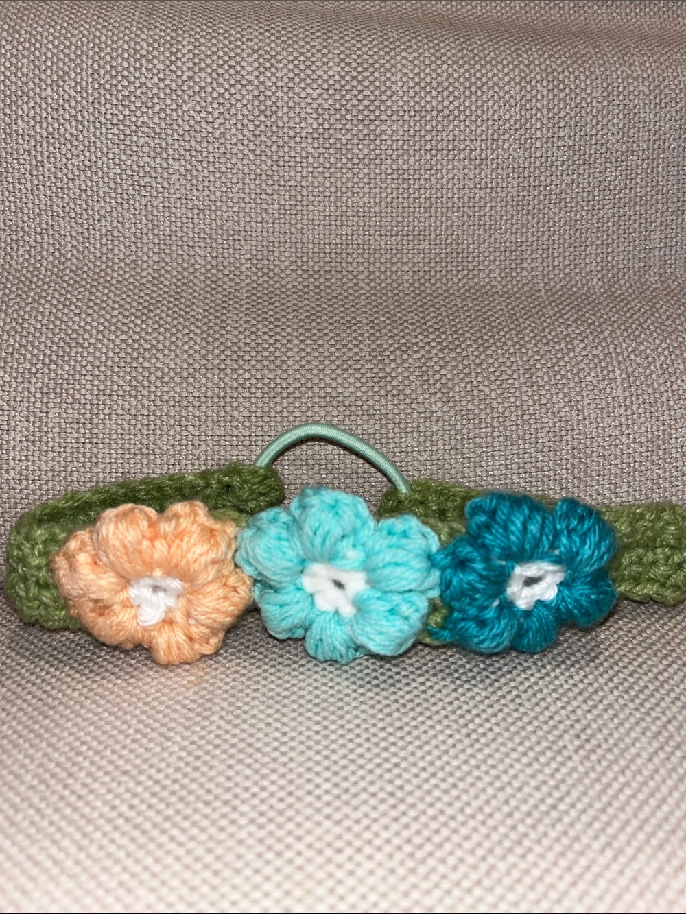 Crocheted Floral Hair Tie - Peach, Mint & Teal